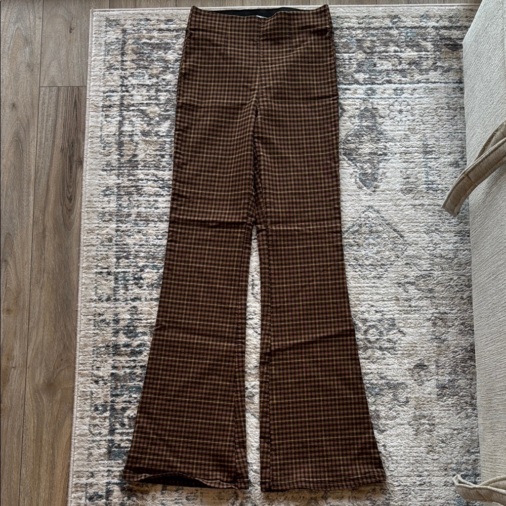 Garage Brown Plaid Flare Pants